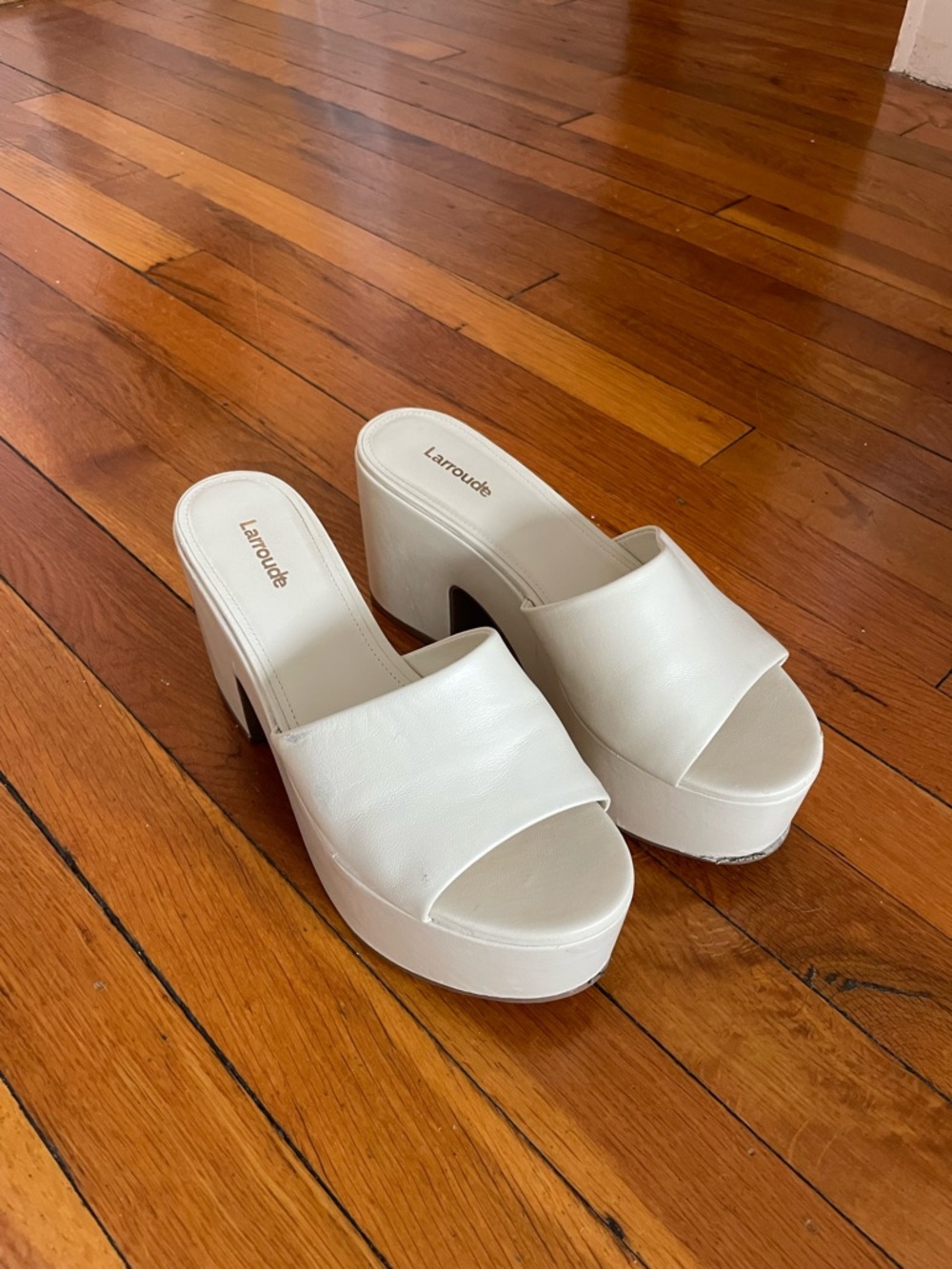 Larroude White Platform Slide Sandals